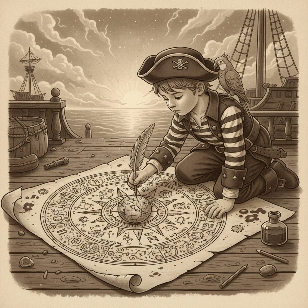 rejoins léo le pirate dans une aventure passionnante pour découvrir comment trouver la boussole magique et naviguer vers des trésors cachés.