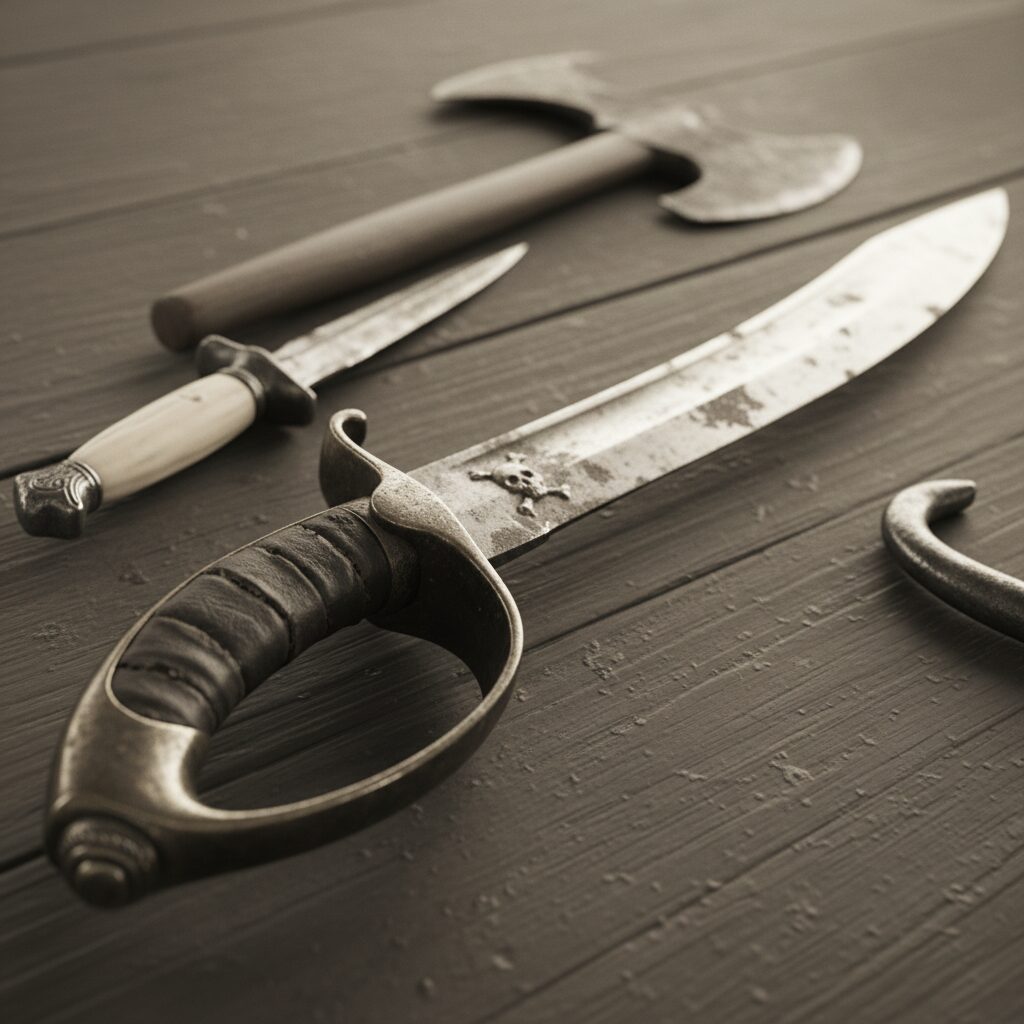 découvrez les armes blanches emblématiques des pirates au xviiie siècle, avec un focus particulier sur la cutlass, une épée courte et maniable incontournable des flibustiers.
