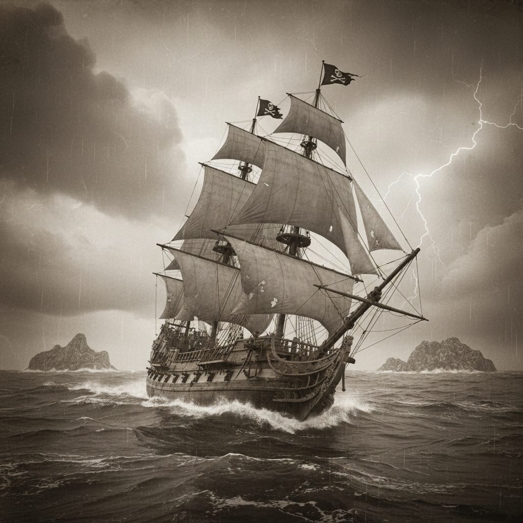 colorie le bateau de capitaine rose, la fillette pirate courageuse, et laisse libre cours à ton imagination avec des couleurs vives et amusantes !