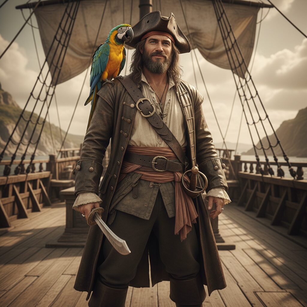 explore la légende captivante du pirate au perroquet parlant, racontée de manière simple et accessible pour tous.