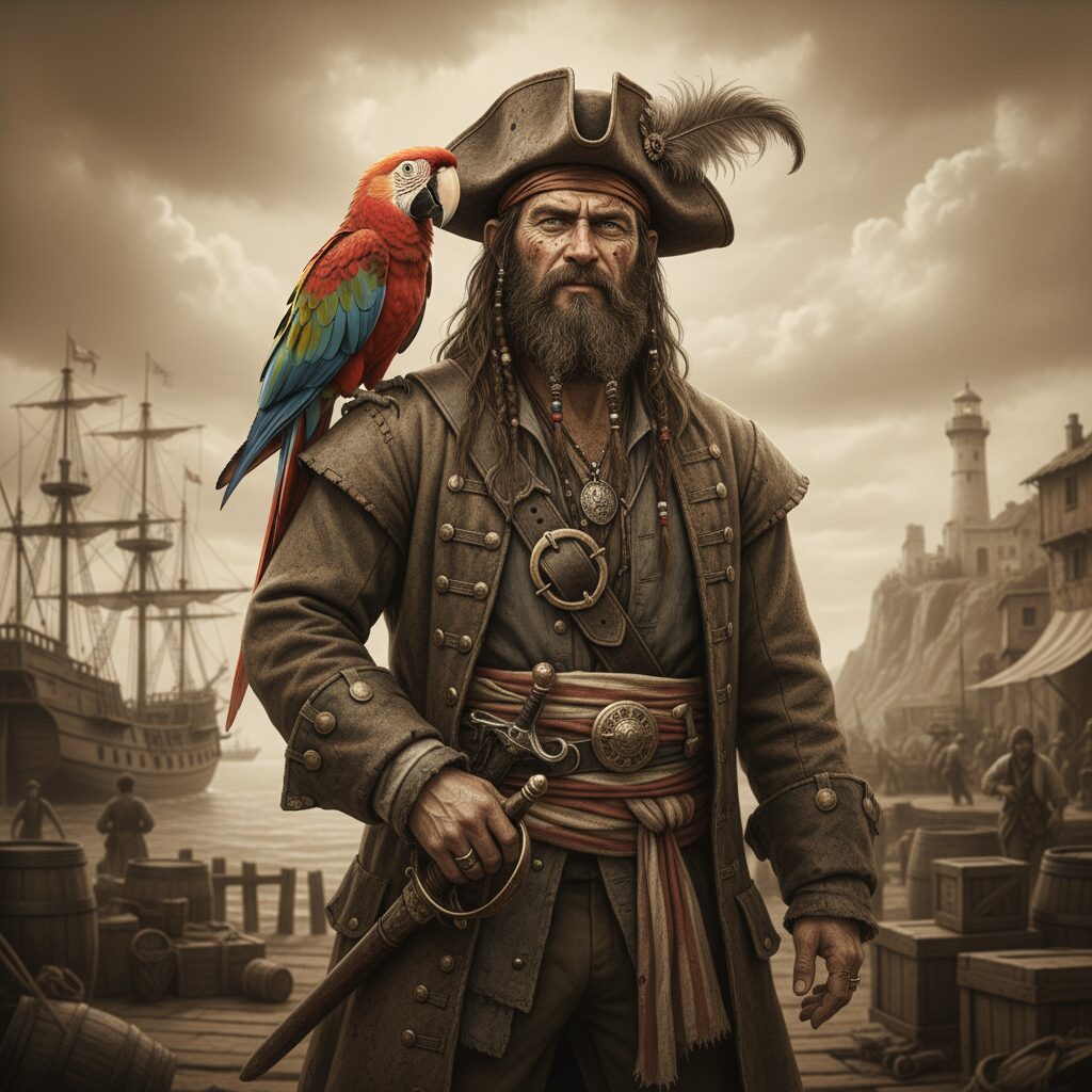 explore la légende captivante du pirate au perroquet parlant, racontée de manière simple et accessible pour tous.