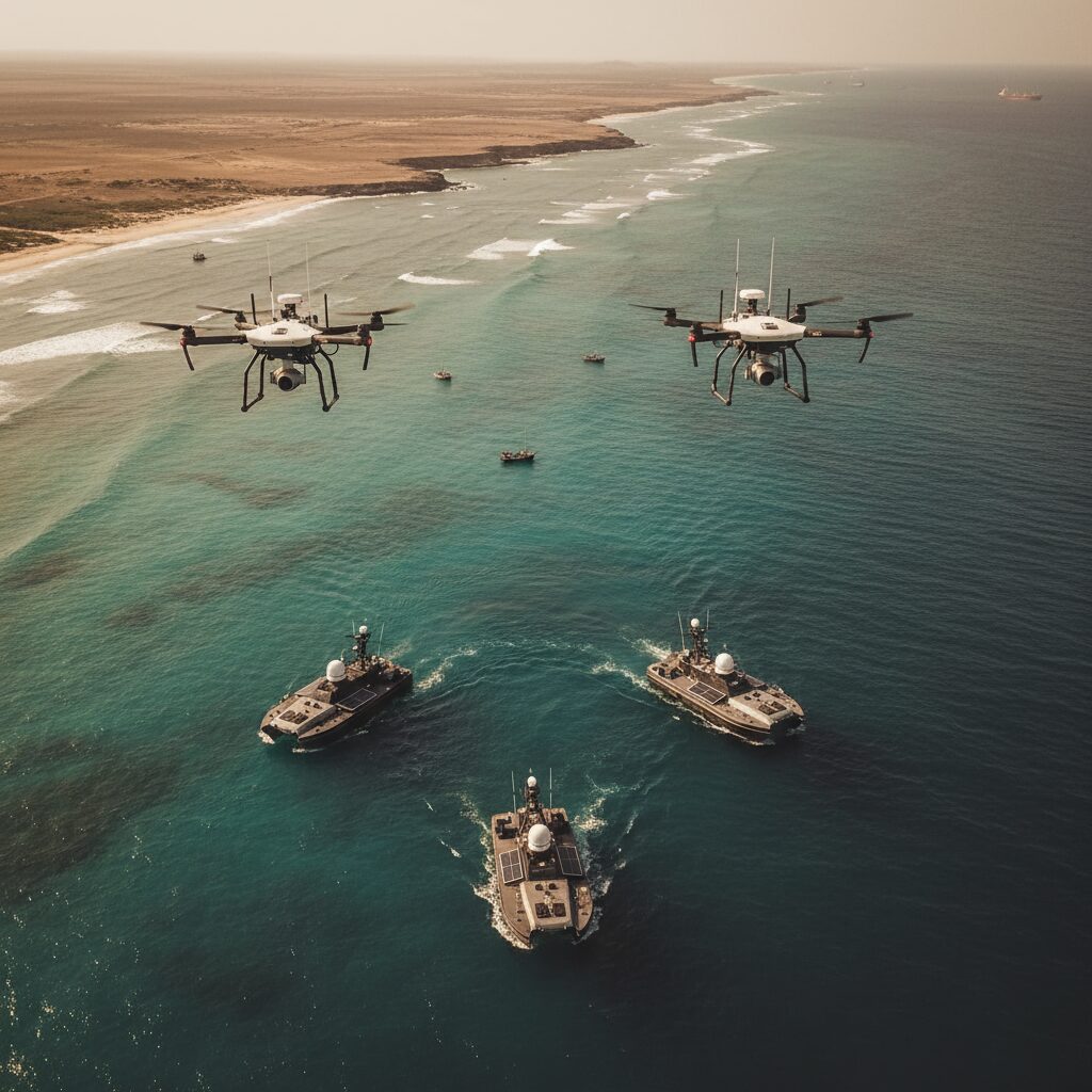 analyse approfondie des technologies de drones utilisées pour la surveillance anti-piraterie au large des côtes somaliennes, visant à améliorer la sécurité maritime et la prévention des actes de piraterie.