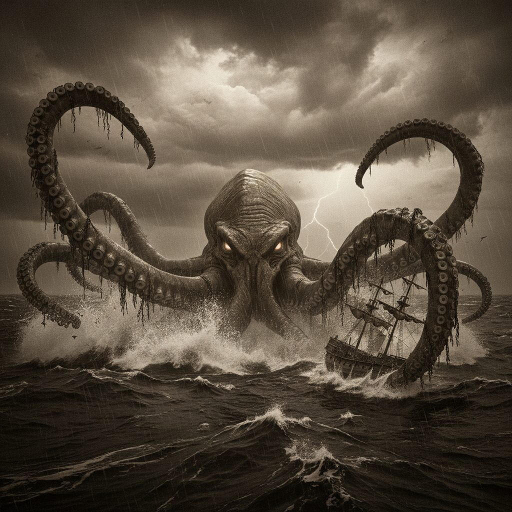 découvrez la mystérieuse créature marine du kraken, légendaire monstre des récits pirates, qui terrifie les océans et enflamme l'imagination des marins.