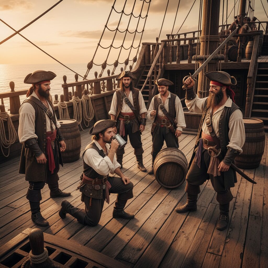découvrez le rituel d’accueil traditionnel des recrues dans un équipage pirate, une cérémonie pleine de traditions maritimes et d’esprit d’aventure.