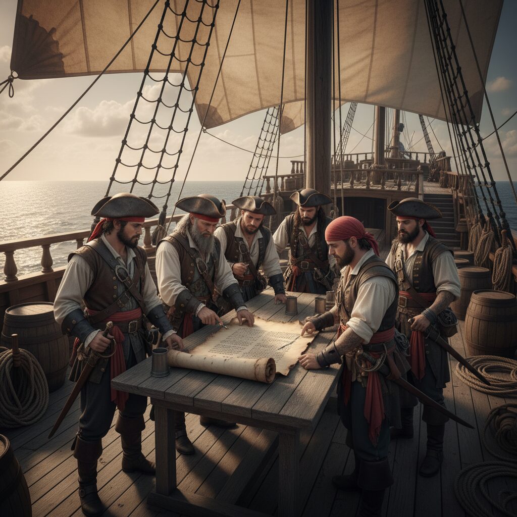 découvrez comment les codes de conduite régissaient la vie à bord des navires pirates, assurant discipline, partage des richesses et organisation parmi les équipages.
