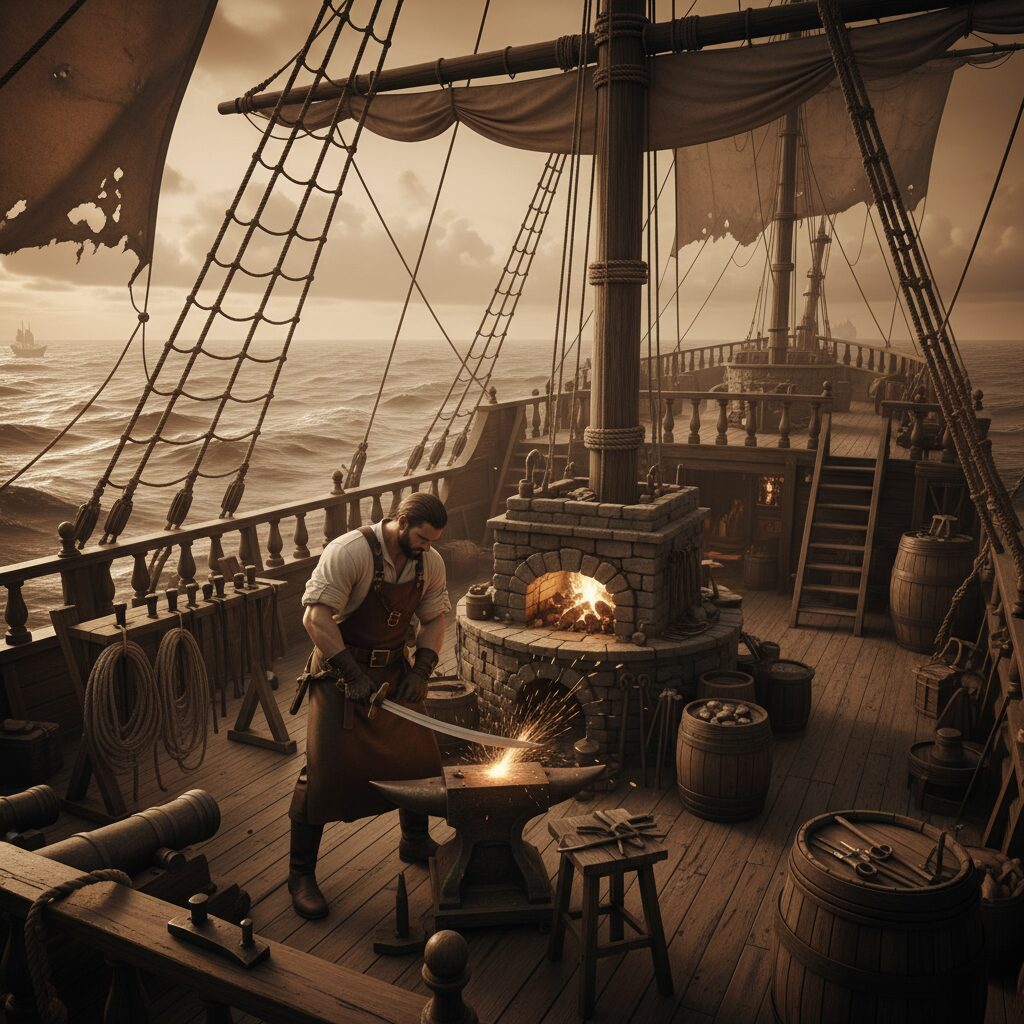 découvrez les techniques de fabrication et les méthodes d'entretien des sabres utilisés à bord des navires pirates pour garantir leur efficacité en combat maritime.