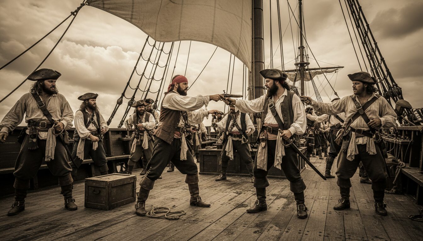 découvrez une étude approfondie des mutineries à bord des navires pirates, analysant les causes, les événements clés et les conséquences disciplinaires qui en découlent.