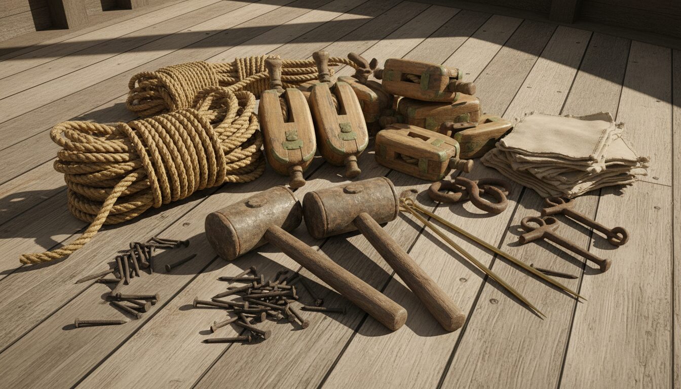 découvrez les outils essentiels pour la réparation du gréement chez les pirates, afin de maintenir vos voiles et cordages en parfait état lors de vos aventures en haute mer.