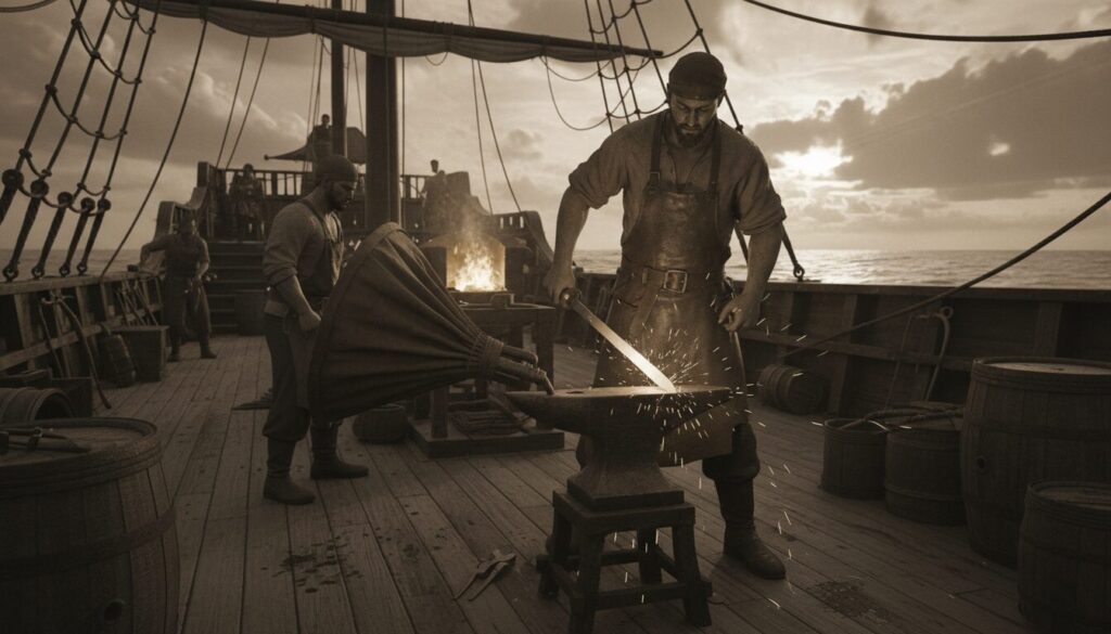 découvrez les techniques de forge et d'affûtage des armes blanches à bord, alliant savoir-faire traditionnel et efficacité pour un entretien optimal.