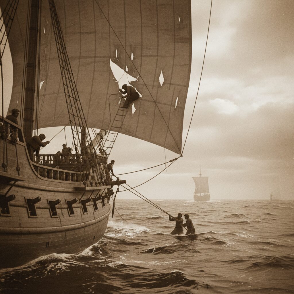 découvrez les techniques ingénieuses utilisées par les pirates pour réparer leurs voiles en pleine mer, assurant ainsi leur survie et leur liberté sur les océans.