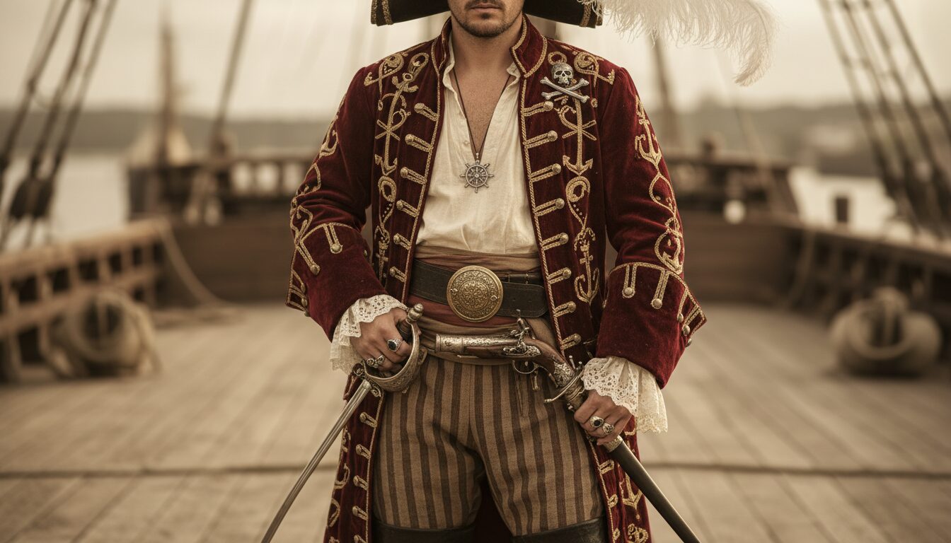 Famille de capitaine pirate rouge avec ceinture Famille de capitaine pirate rouge avec ceinture