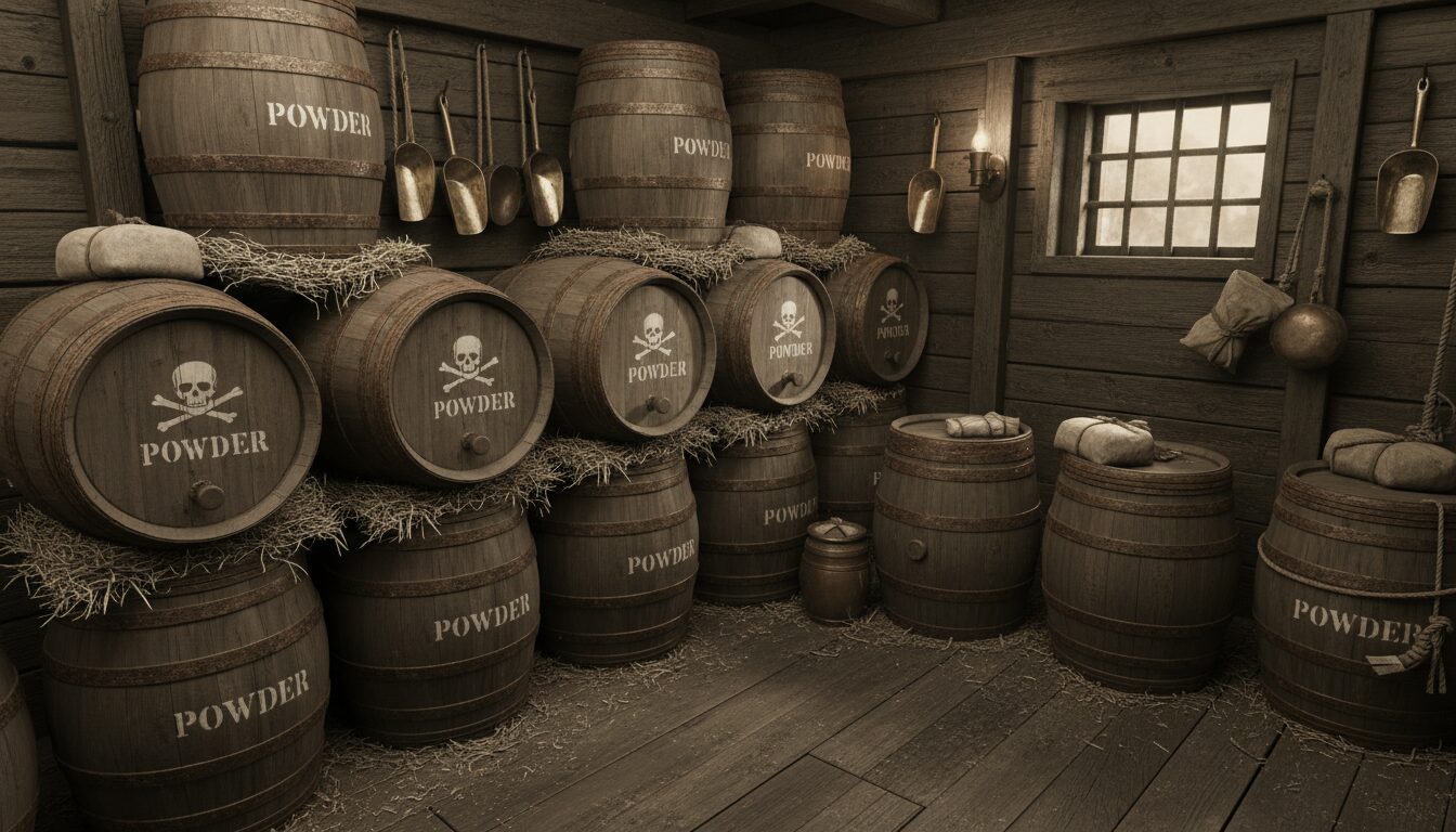 découvrez les méthodes historiques d'utilisation et de stockage sécurisé de la poudre à canon à bord des navires pirates pour assurer la sécurité et l'efficacité lors des combats en mer.