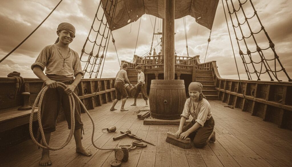 découvrez le rôle crucial des enfants et adolescents au sein des équipages pirates, leurs responsabilités et leur vie quotidienne en haute mer.
