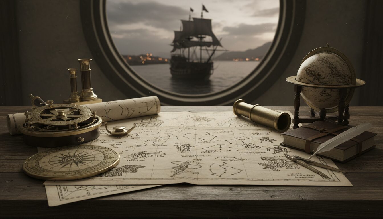 découvrez comment les pirates utilisaient les cartes stellaires pour s’orienter en mer pendant la nuit, maîtrisant les constellations pour naviguer sans erreurs.