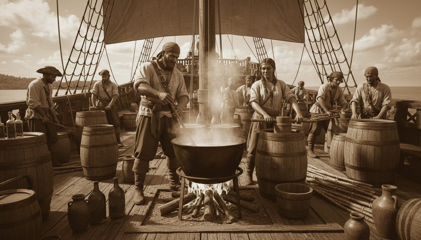 découvrez l'usage et la préparation du vin de canne dans la piraterie caribéenne, une boisson emblématique qui accompagnait les pirates dans leurs aventures en mer.