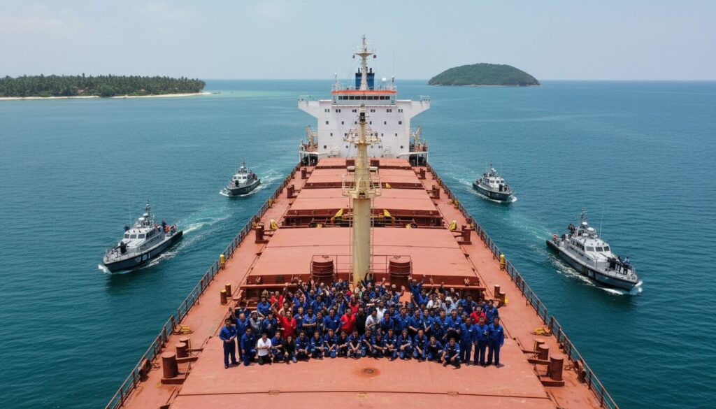 le vraquier abdullah et son équipage ont été libérés suite à une attaque de pirates, mettant fin à une période de détention et assurant leur sécurité.