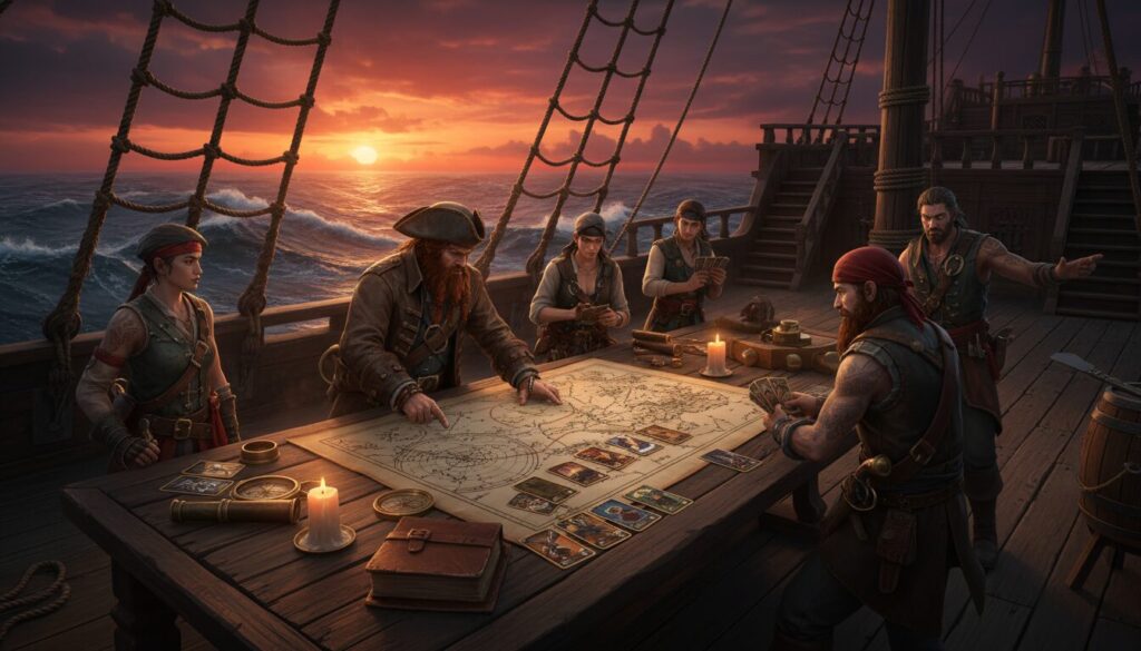 plongez dans red rogue sea, une aventure pirate tactique inspirée de ftl, avec un gameplay de deckbuilding stratégique, disponible sur pc en novembre. préparez-vous à naviguer, combattre et conquérir les mers avec intelligence et stratégie.