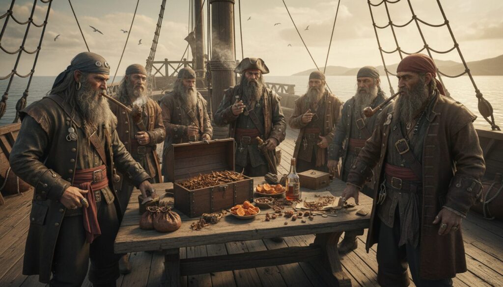 découvrez les habitudes tabagiques des pirates et l'importance des feuilles de tabac dans leur quotidien et leurs échanges commerciaux.